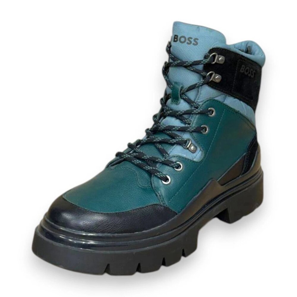 BOSS Chanan Men's Green Black Leather Ankle Boots US 9 (UK 8 EU 42) MSRP $380